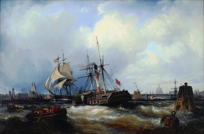 A Paddle Steamer Clearing Her Mooring on the Thames