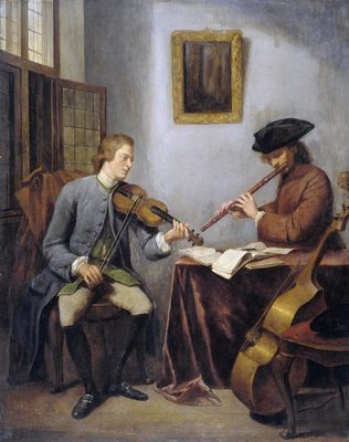 A Violinist and a Flautist Making Music