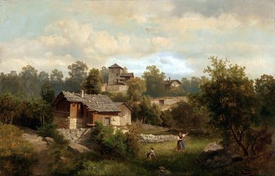 Alpine Landscape with Peasants