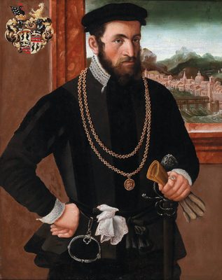 Austrian Court Painter - Portrait of the Imperial Privy Councillor Anton Rummel von Lichtenau, his coat of arms at upper left