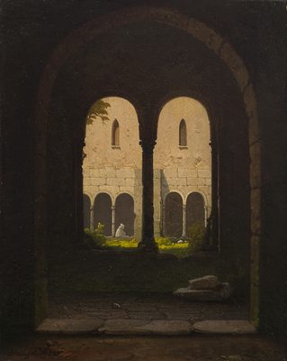 Blick durch einen Klostergang