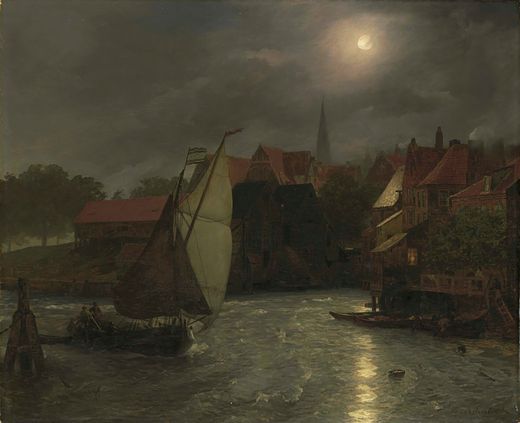 Boats on a Canal, Moonlight