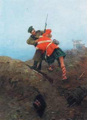 Duel. Fight with the Scottish rifleman in the Crimean War of 1853