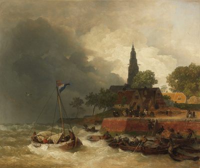 Holländischer Hafen bei Sturm