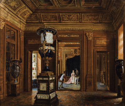 La Salle Henri II du Louvre Avec des Personnages en Costume D'Époque