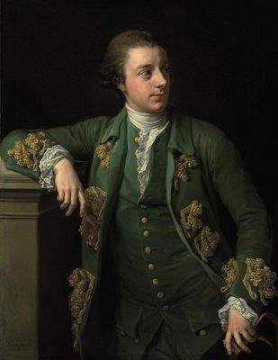 Portrait of Thomas Fortescue, M.P. (b. 1744), three-quarter-length, in a gold brocaded green coat, a tricorn in his left hand
