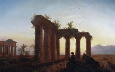 Ruins of a Greek Temple at Sunset