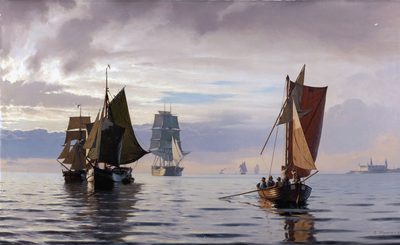 Sailing Ships in Oresund Marine, Opposite Kronborg Castle, Helsingor