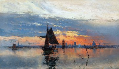 Scene at Dusk in the Harbour of Stockholm