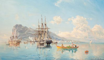 Swedish Frigate at Anchor in the Roadstead Off Gibraltar