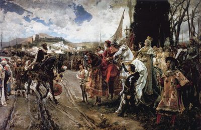 The Capitulation of Granada, Muhammad XII confronting Ferdinand and Isabella