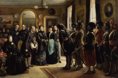 The Duke and Duchess of Teck receiving officers of the Indian Contingent