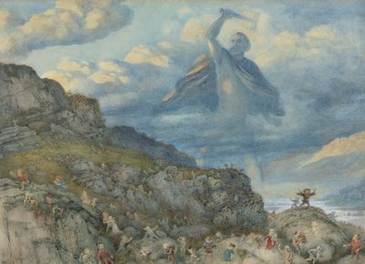 The God Thor Drives the Dwarfs out of Scandinavia by Throwing his Hammer at them
