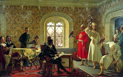 The Italian envoy Kalvuchchi Sketches the Favorite Falcons of Tsar Aleksei Mikhailovich