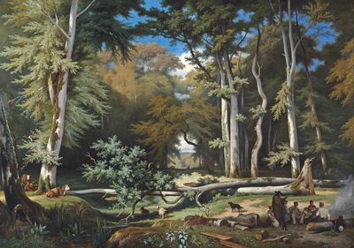 Travellers resting in a clearing