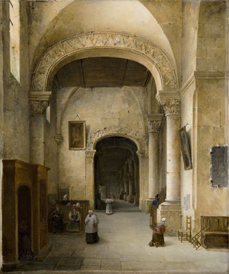View of the aisle of a Norman church