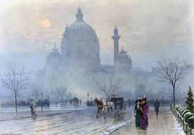 Wiener Karlskirche im Morgennebel